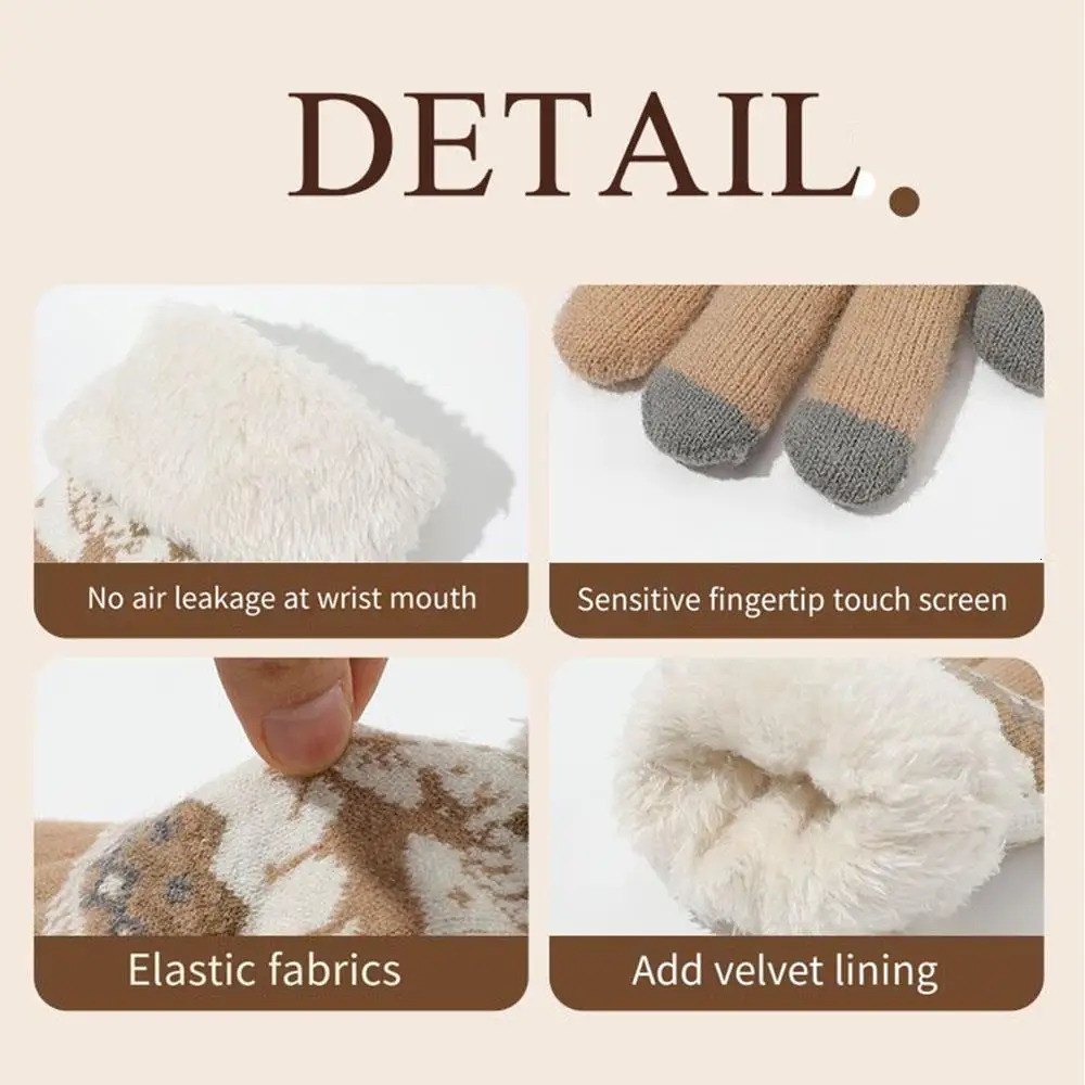 Christmas Women Warm Plush Gloves Reindeer Jacquard Touch Screen Knit Gloves Plush Cuff Warm Riding Skiing Outdoor Gloves 251023