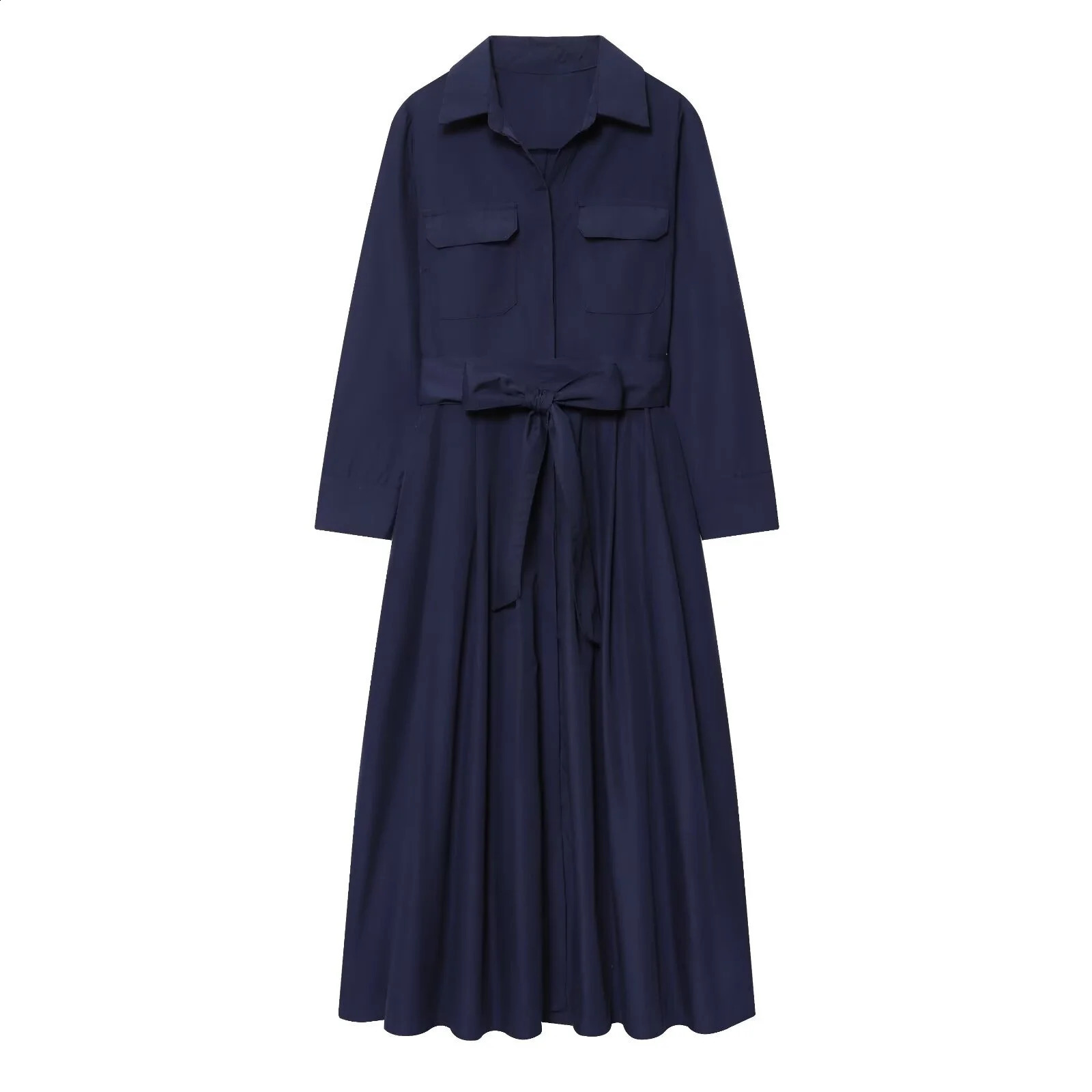 2025 autumn womens clothing casual fashion temperament simple lapel long sleeved shirt style medium length dress 251023