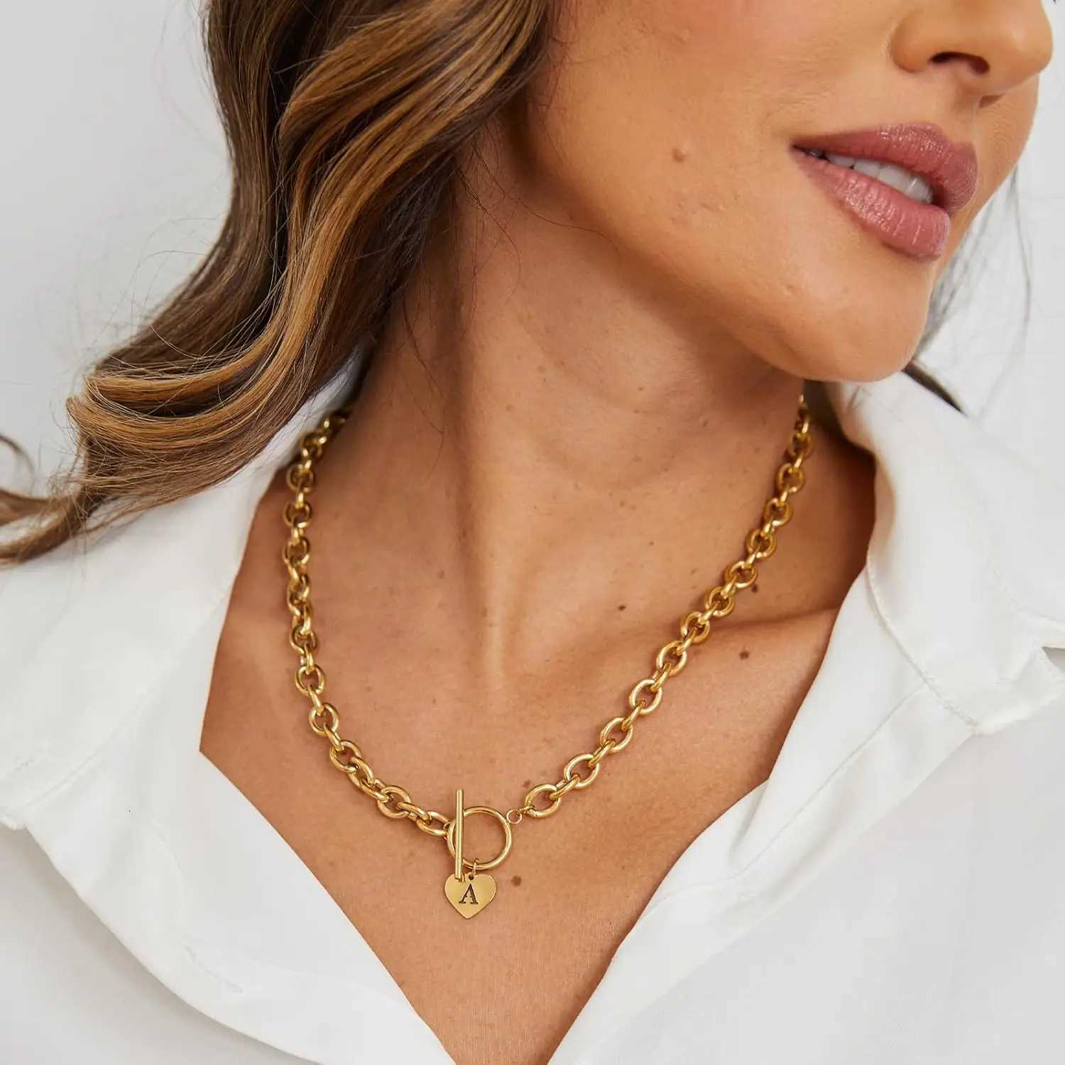 Simple fashion niche initials necklace women toggle clasp stainl steel chain necklace women suitable for daily work wearXJ251024
