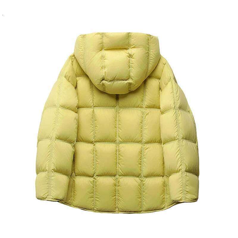 Women Light White Down Jacket With Hood Loose Over Size Casual Autumn Winter Outwear Square Warm Short Coat 2025 New Womens Coat