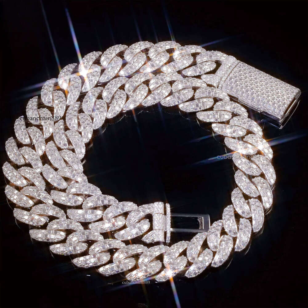 Designer necklace Buckle 20mm 22mm Full Iced VVS Baguette Moissanite White Gold S Sier Cuban Chain NecklaceGift for ladies