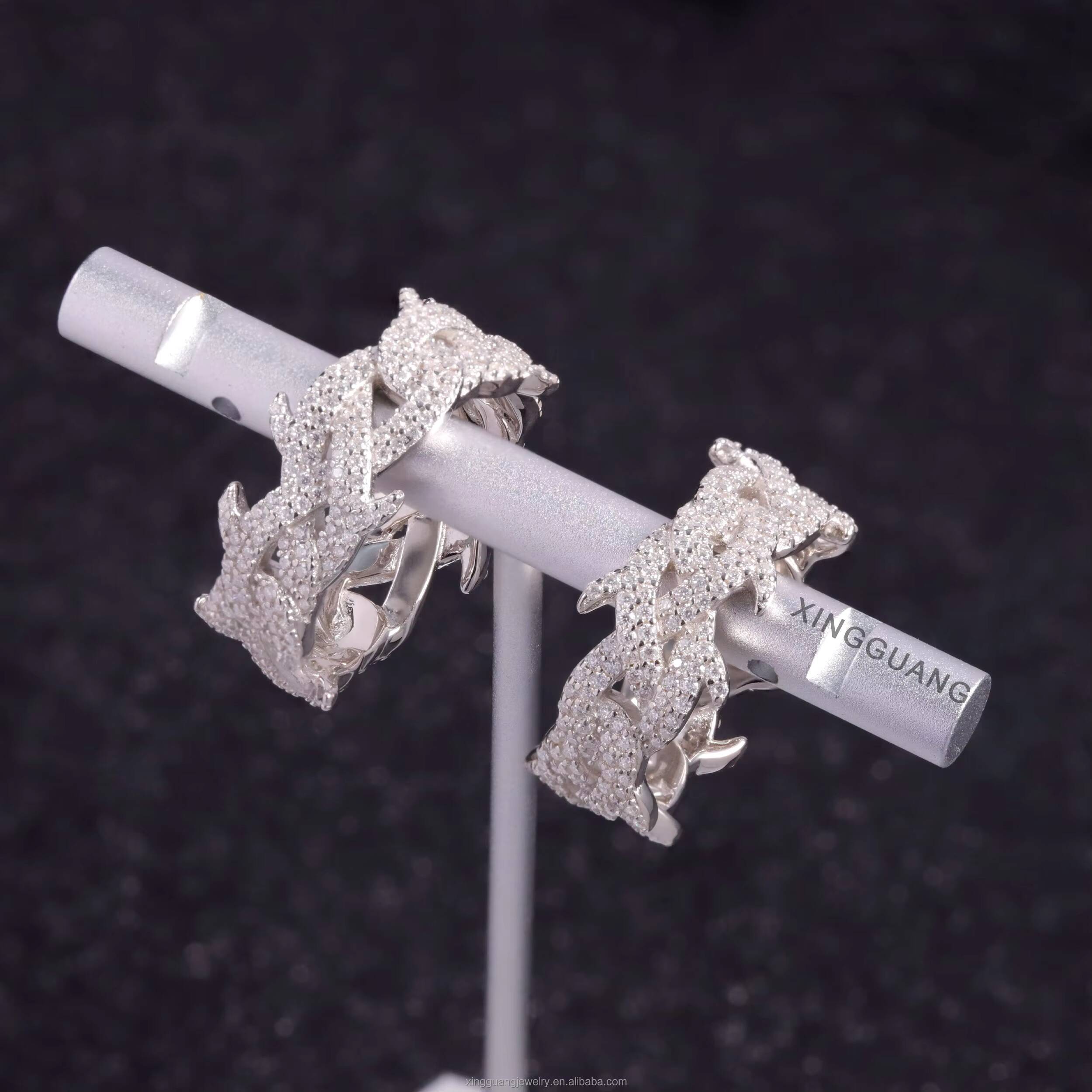Xingguang Jewelry Wholesale in Stock Moissanite Jewelry 925 Silver Iced Out Diamond Cuban Rings Moissanite Hip Hop Ring