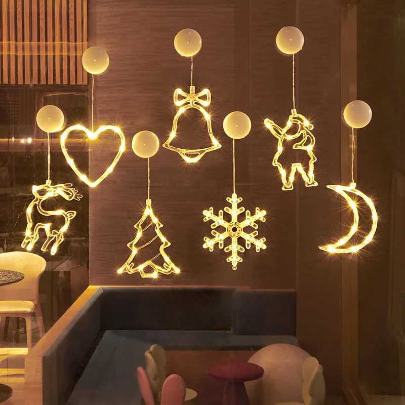 Christmas Ornaments Hanging LED Lights Bedroom Decoration Christmas Decorations Home Window Glass Decoration Warm Battery C251024