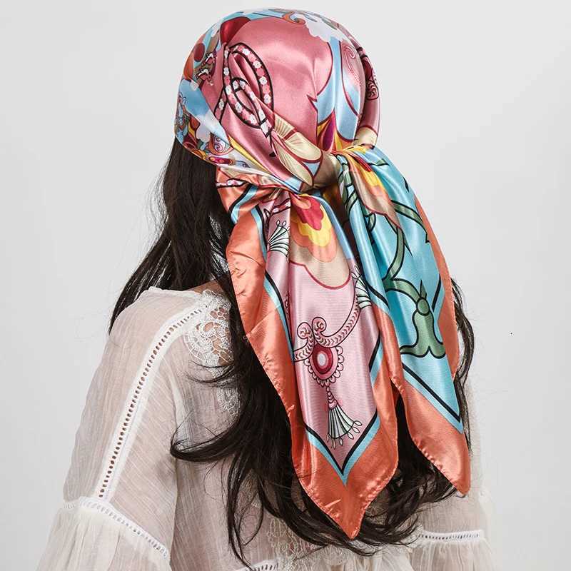 Satin Silk Square Scarf Wen High Quty Shl wer Neckerchief Ladies band Hair Bands Print Foard Hijab Wrs Bandana Y251024