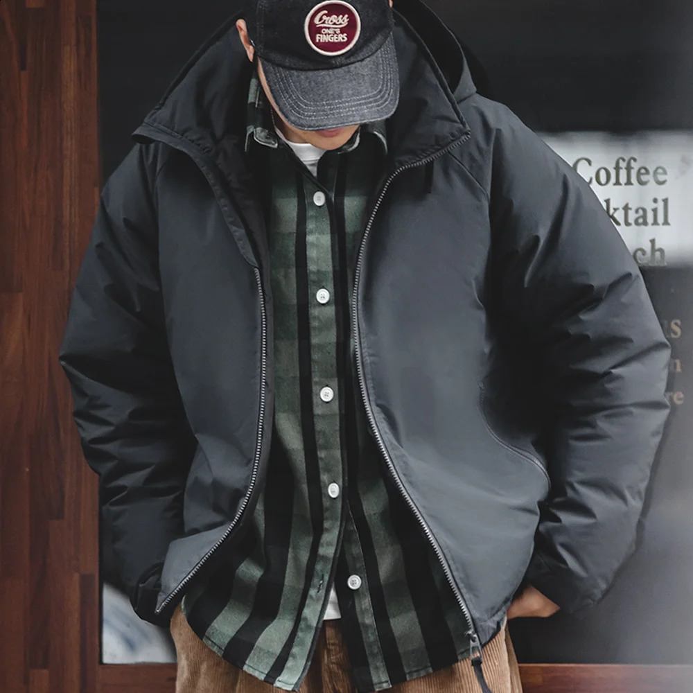 Maden Hooded Down Jacket for Men Winter Thickened Matte Glossy Fabric Parka Outdoor Warm Coat Versatile Outerwear Black Jacket 251023