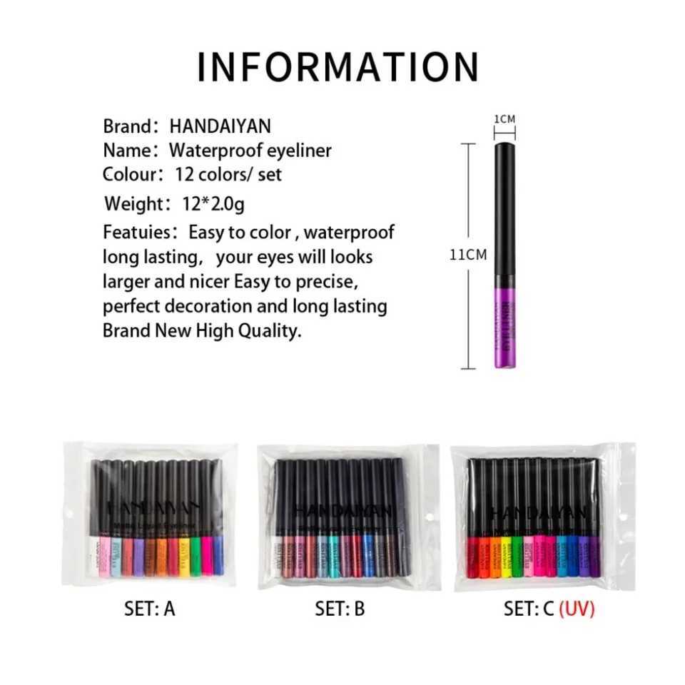 12pcs Colorful Waterproof Eyeliner Pen Set Fluorescent Matte LongLasting 24hrs Eye Liner Pencils for Face Makeup DecorationL251024