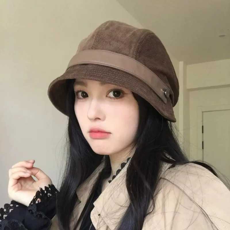 1pc Womens Solid Color Retro Corduroy Bucket HatSuitable for AutumnWinterFashion CommuteUsed As Gift HatBeretEquestrianL251024