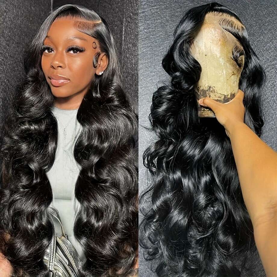 Human - Unprocessed Virgin Hair 180% Density Natural Body Wave Texture, Breathable Base with 13x4 HD Lace Frontal Pre-Plucked Hairline Seamless Blend,