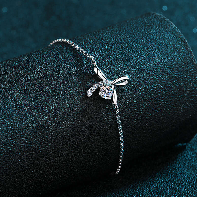 DHCollections-- New S Pure Sier for Women Bowknot Moissanite Dia Bracelet Adjustable