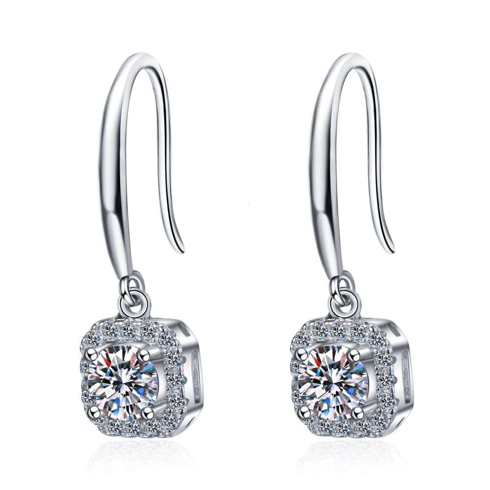 DHCollections-- S Pure Sier Women's Square Hook Jewelry Plated with PT950 Gold 50 Points Moissanite Earrings Direct