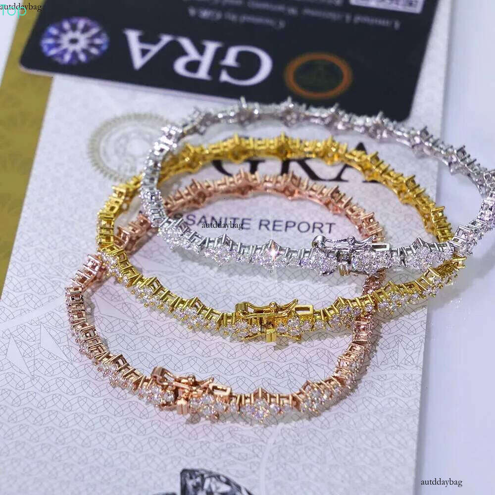 New Custom Sier Moissanite Tennis Chain Sparkling Star Dia Tested VVS Bracelet Hip-Hop Jewelry