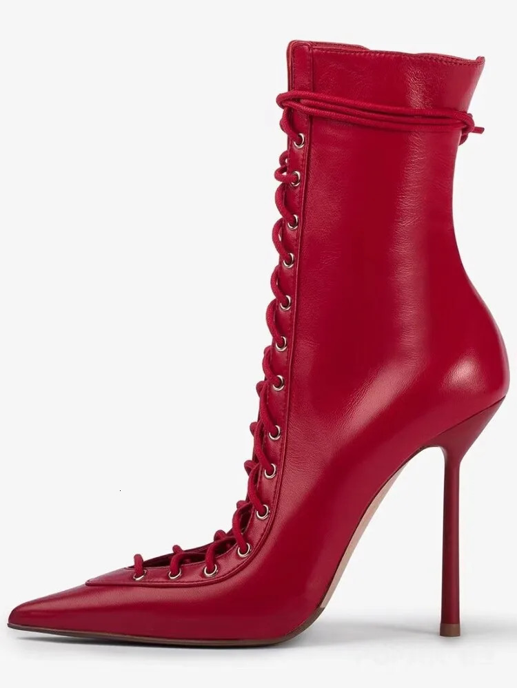 SpringSummer Lace Up Short Cool Boots Side Zipper Banquet Slimming High Heels Sexy Knee Length Womens Boots 251023