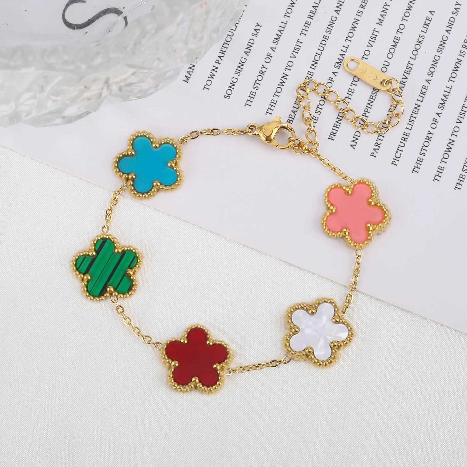 Classic Luxury Stainless Steel Bracelet Ladies Adjustable Five Flower Bracelets for Women New Fashion Party Jewelry Gifts Clover entry luxW251024