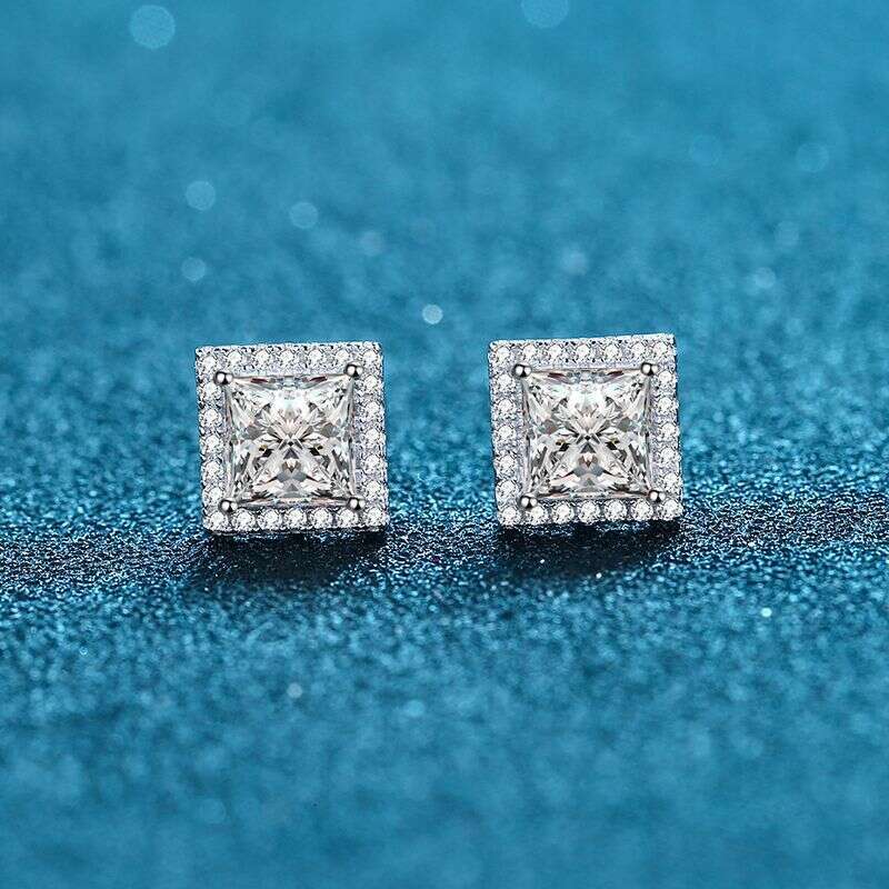 DHCollections-- XDY Pure Sier Micro Paved Small Dia Four-Prong Setting 1 2 Irregular Moissanite Earrings