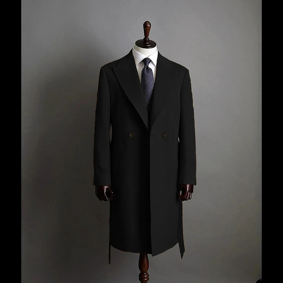 Modern Style Mens Coat Peaked Lapel Slim Fit Double Breasted Casual Long Business Banquet Coat Jacket Male Blazer 251023