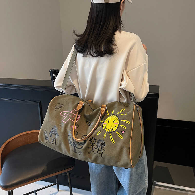 Graffiti Personality Travel Bag Trendy Fitness Bag Business Trip Luggage Bag Large Capacity Printed Yoga Bag