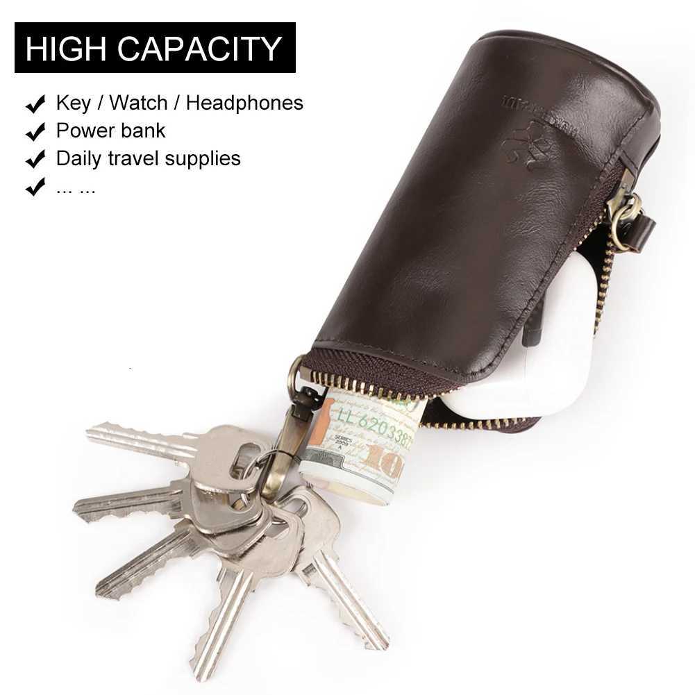 HUMERPAUL Mens Key Bag 100 Genuine Leather Buckets Key Cases Pouch Unisex Fashion Zipper Home Keychain Car Key Storage Bag Z251023