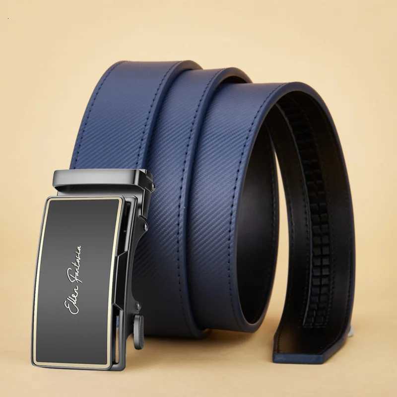 OYIFAN Mens Belt Blue Striped Belt Fashion Jeans Belt Genuine Leather Belt Automatic Buckle Belts W251024