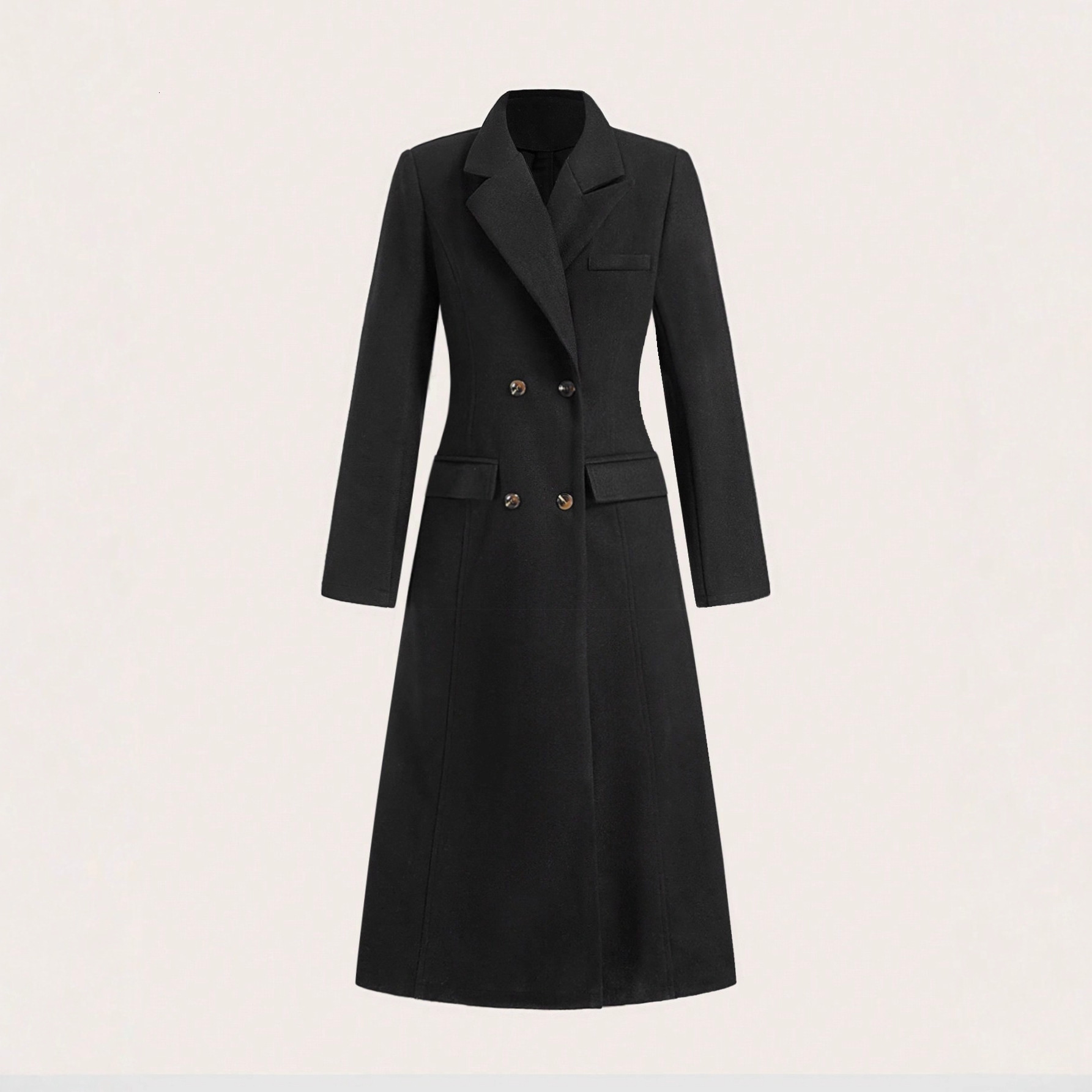 New European and American designer style double breasted women's long coat, autumn and winter wool coat