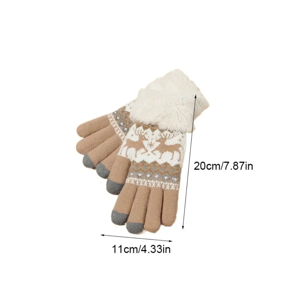 Simple Deer Christmas Knitted Gloves Wool Plush Full Finger Gloves Windproof Keep Warm Winter Mitten 251021