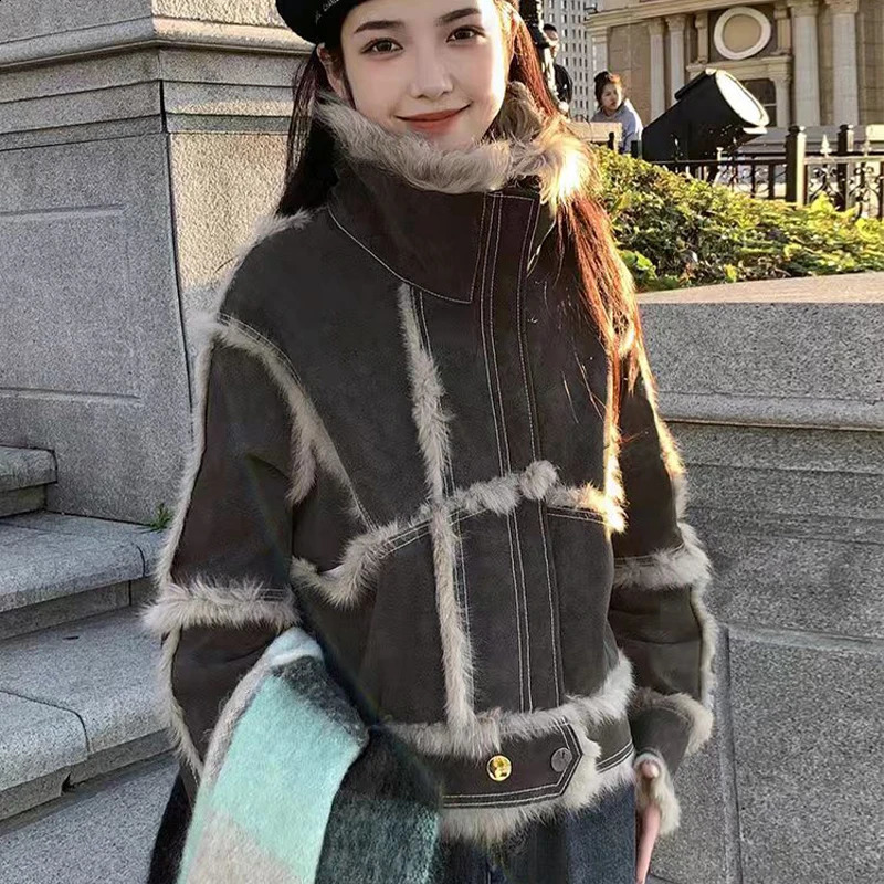 Fur Coat Women 2024Spring Autumn Fashion Sheepskin Jacket With Natural Rabbit Lining Wool Collar Elegant Fallow Clothes 251018