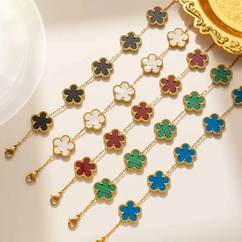 Classic Luxury Stainless Steel Bracelet Ladies Adjustable Five Flower Bracelets for Women New Fashion Party Jewelry Gifts Clover entry luxW251024