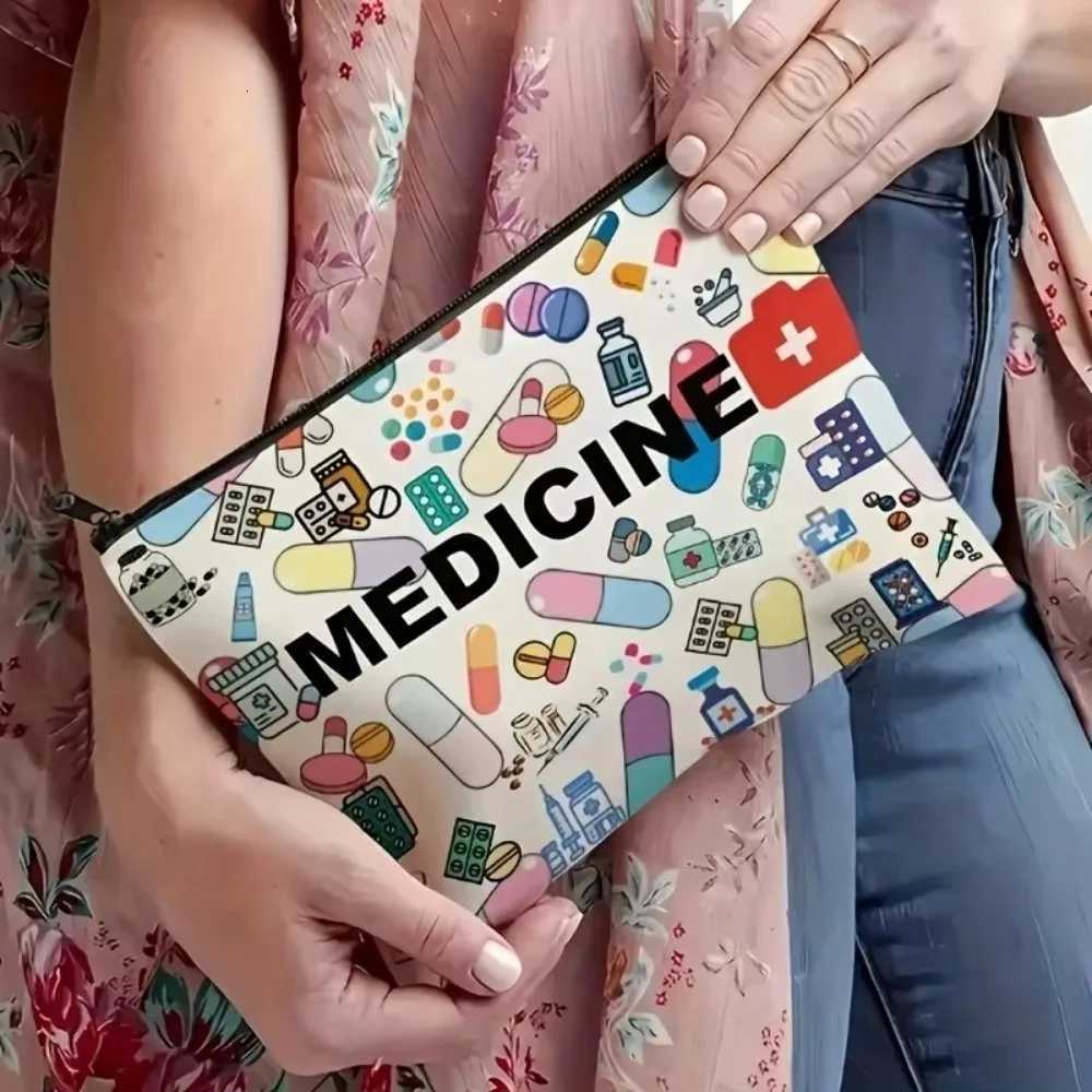 MedicineThemed Makeup Bag Zippered Foldable Cosmetic Travel Bag Storage Bag Makeup Organizer Gift for Healthcare ProfessionalsT251024