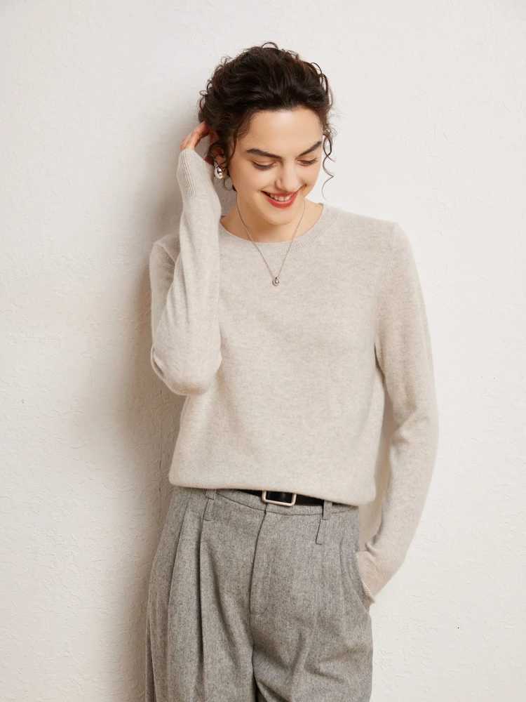 Women 100 Cashmere Sweater Round Neck Pullover Autumn Winter Basic Cashmere Knitwear Soft Solid Long Slve Simple Clothing Top C251024