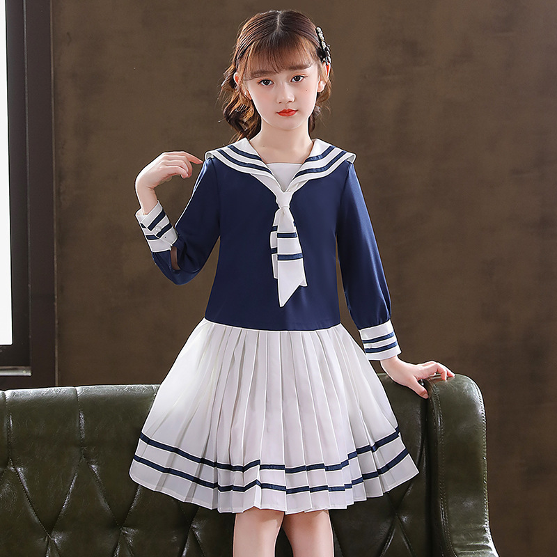 Children's designer fashionable winter new Korean style cute girl long sleeved sweater navy collar uniform