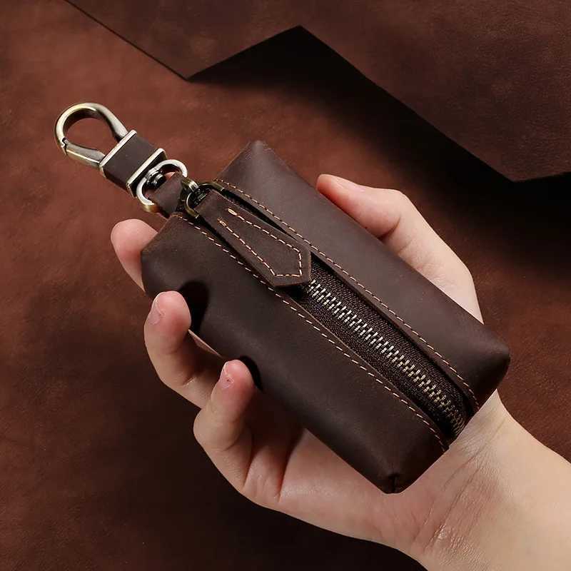 Genuine Leather Zipper Car Key Case Coin Purse Wallet with Key Car Smart Change Purse Coin Pouch Keychain Holder for Men Women Z251023