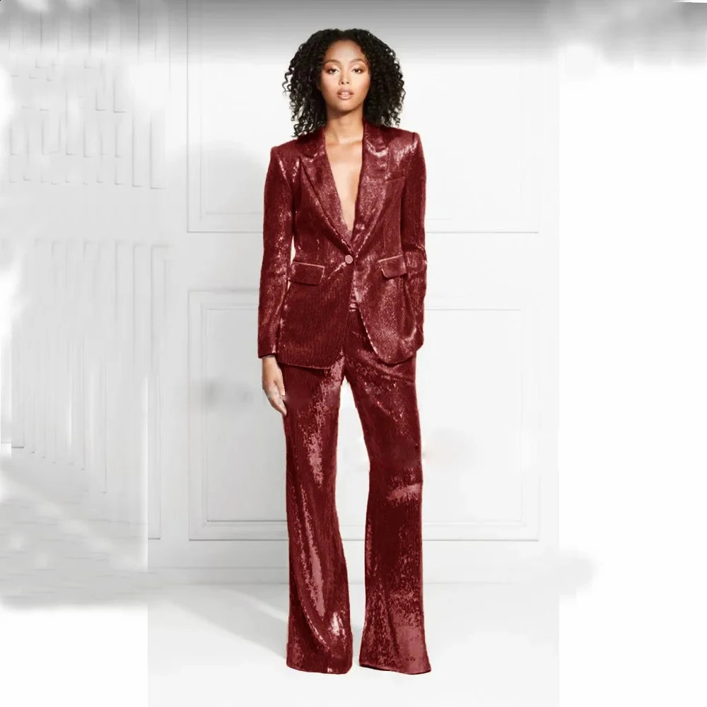 Womens Suit 2piece Woman Elegant Chic Sequined Ven in Matching Groups Of Pant Blazer Suit Lady Sets Prom Clothes 251023