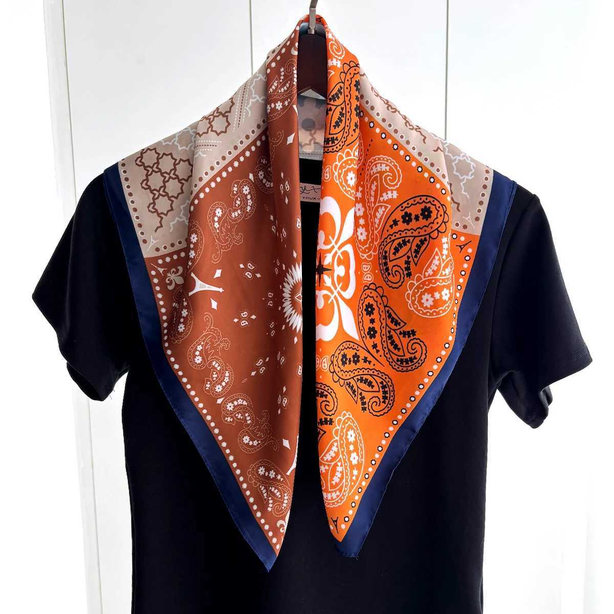 Luxury Silk 70cm Square Scarf For Wen Banda Fashion La Haiand Fem Cashew Print Neckerchief Hijab Bag Ribbon Y251024