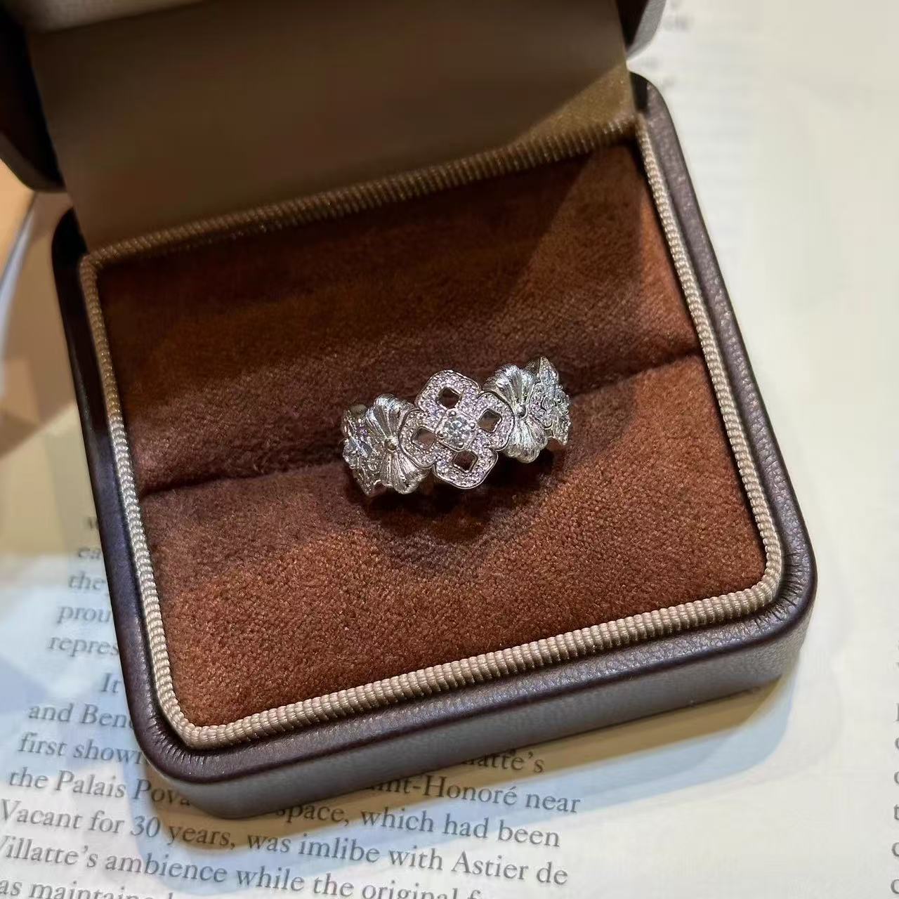 TaiYang New Silver Plated Copper Openwork Ring, Micro-Pave Cubic Zirconia Floral Carving Adjustable Vintage Jewelry