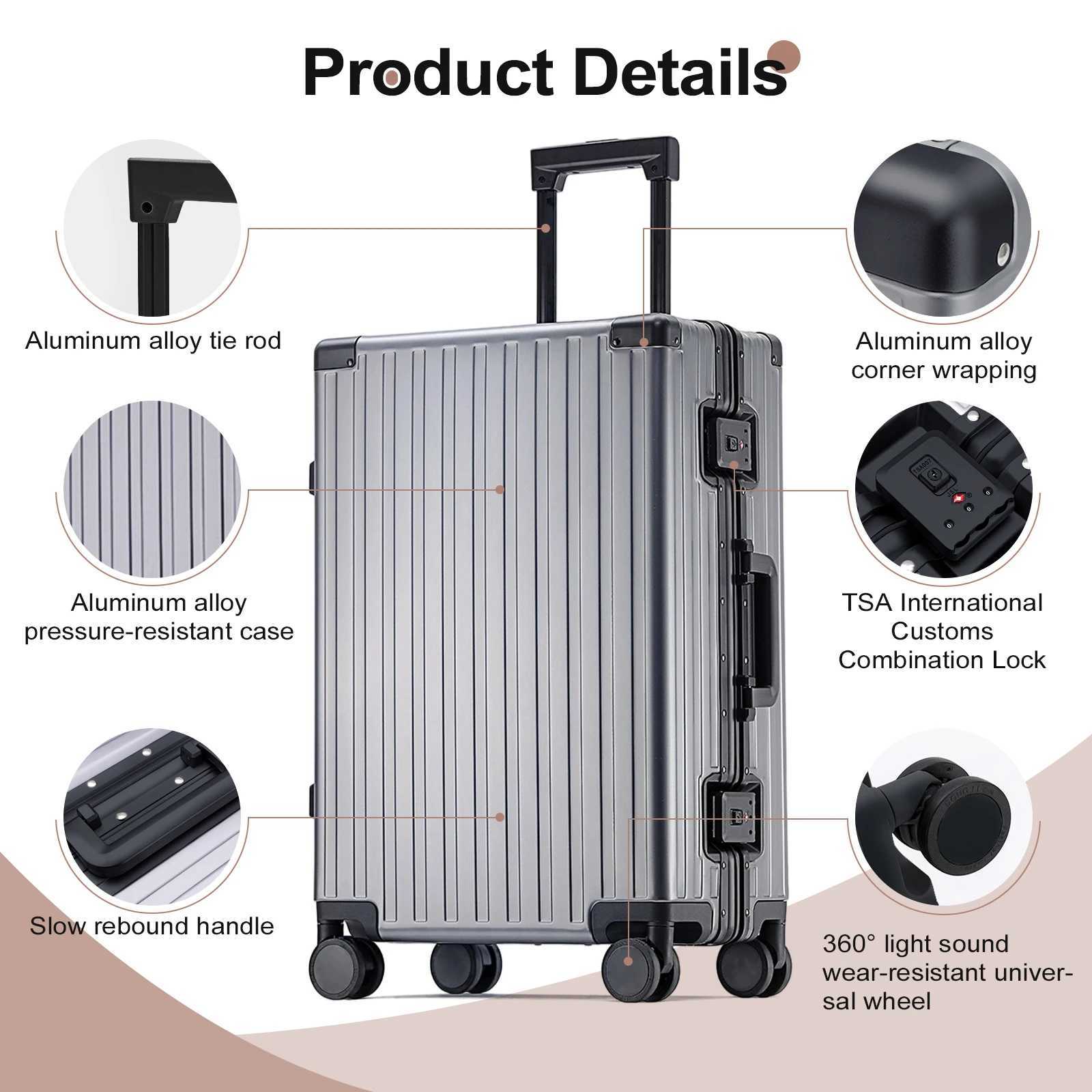 AIWEINY All aluminum magnesium alloy trolley case universal wheel TSA men lightweight luggage boardingW251024