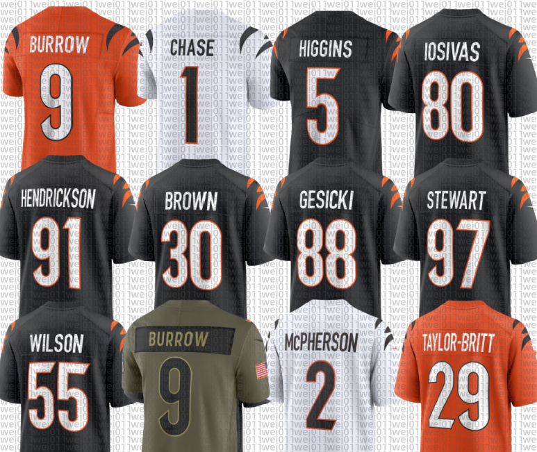 Joe Burrow Chase Brown JaMarr Chase Logan Wilson Samaje Perine Cam Taylor-Britt Evan McPherson Josh Newton Andrei Iosivas Trey Hendrickson Football Jersey Men youth