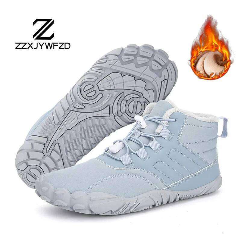 Men Winter Plush Waterproof Snow Cotton Boots Barefoot Women Warm Fur Anti Slip Big Size Trekking Hiking Shoes