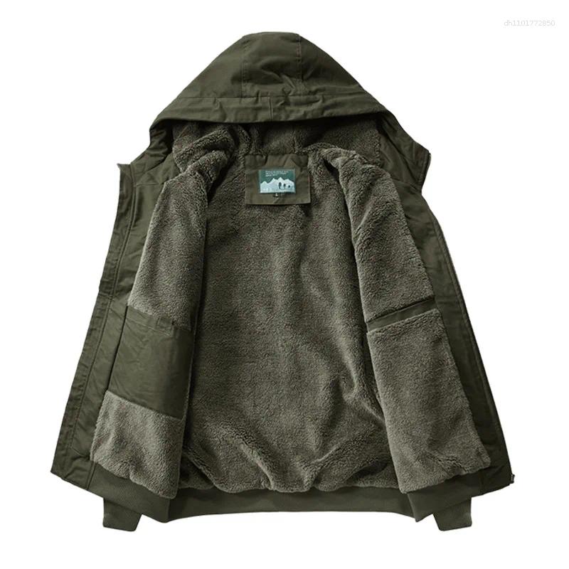 Men's Jackets Mens Thickened Cotton Jacket Winter Warm Velvet Lined Workwear Flight Short Hooded Plus Size Casual Outerwear For Men
