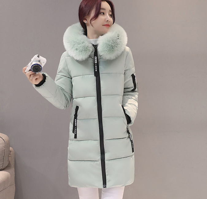 Women Fur Collar Down Jacket Parka Fashion Letter Patch Zipper Pockets Cardigan Design Long Jacket Elegant Slim Fit Warm Thick Female Coats Winter