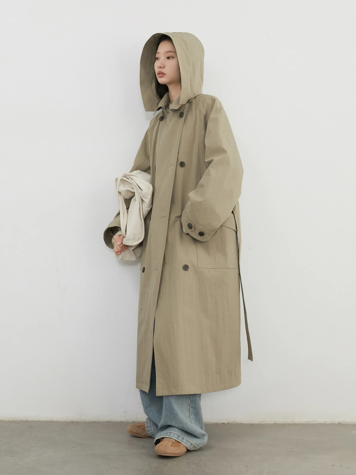 CHIC VEN Women Trench Coat Loose Casual Detachable Hat Female Windbreaker Woman Overcoat Spring Autumn 251021