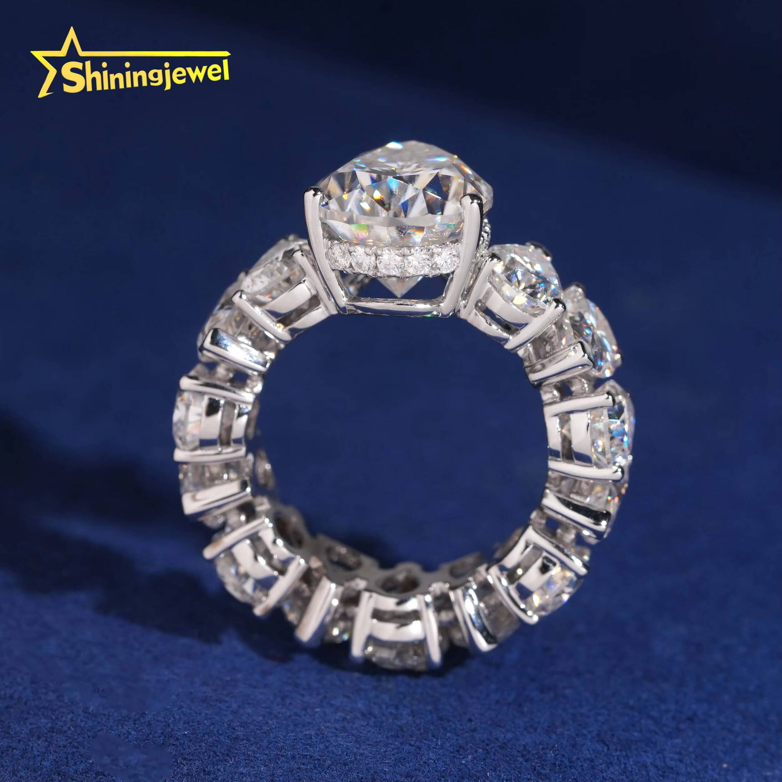 10K Solid Gold Women Big Size 6CT Pear Cut Moissanite Ring Custom Fashion Jewelry Rings for Engagement Wedding