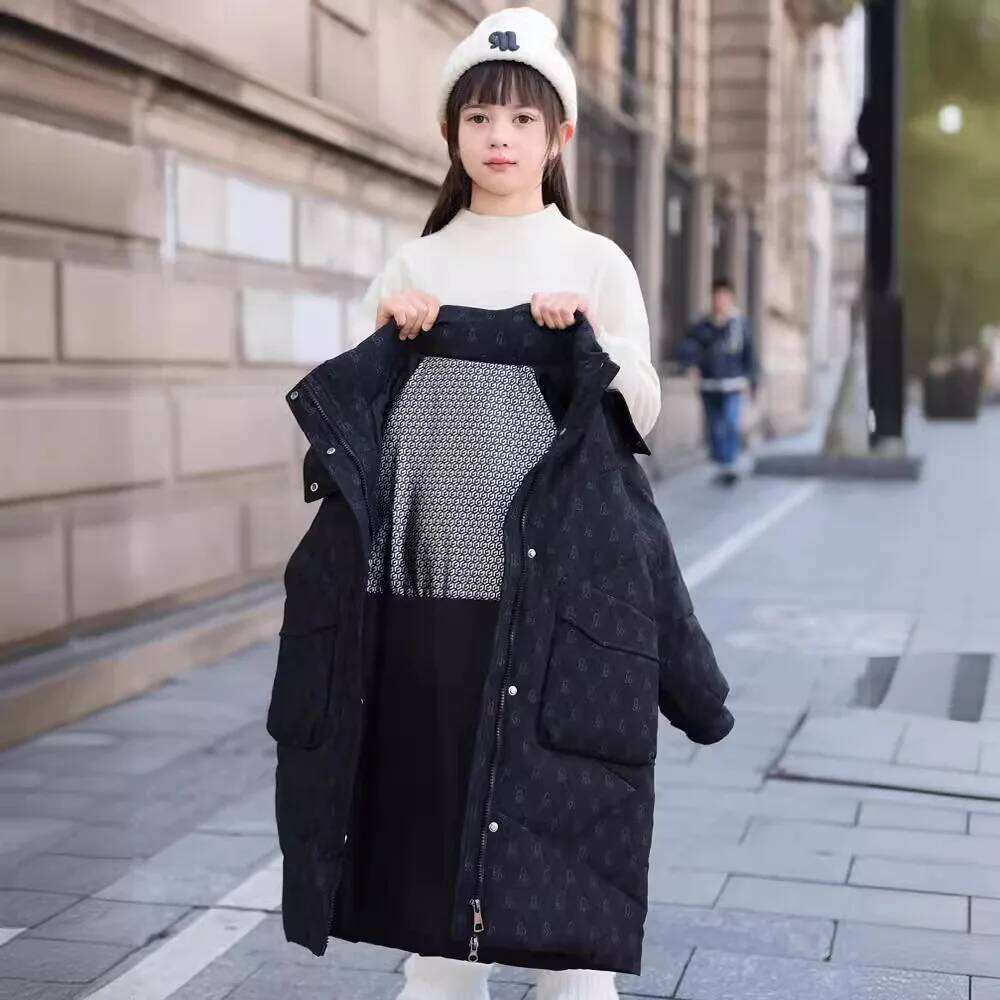 Winter Down Jacket For Kid Printed Hooded Thick Warm Long Teens Girl Outerwear Coat 6-14Y Kids Parkas Jackets