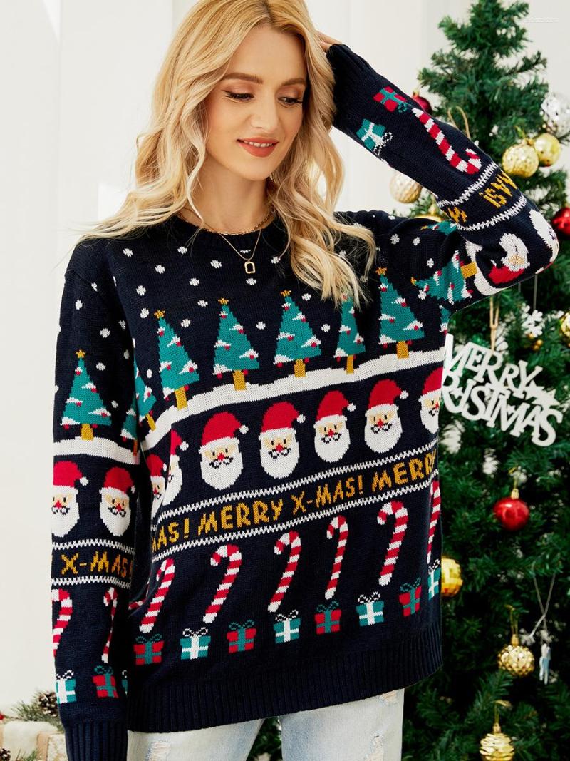Designer Women's Sweaters Christmas Print Women Christmas Sweaters Winter Casual Loose Full Sleeve Knitwear Oversize Jumper Warm Soft Xmas Look C