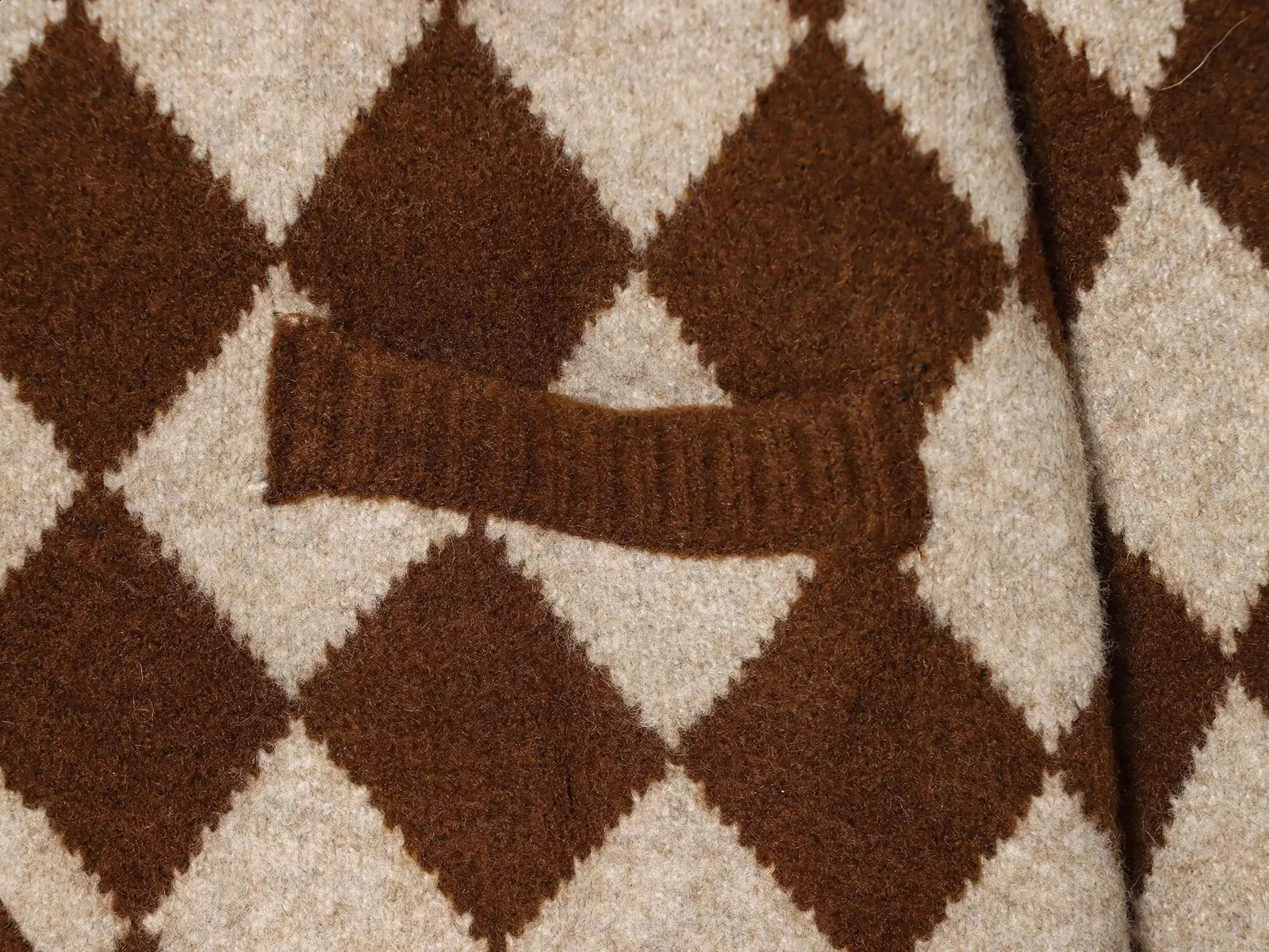 Vintage Casual Chic Women Sweater Argyle ONeck Long Sleeve Pockets Knitted Cardigans Fashion Autumn Winter Sweater 251023