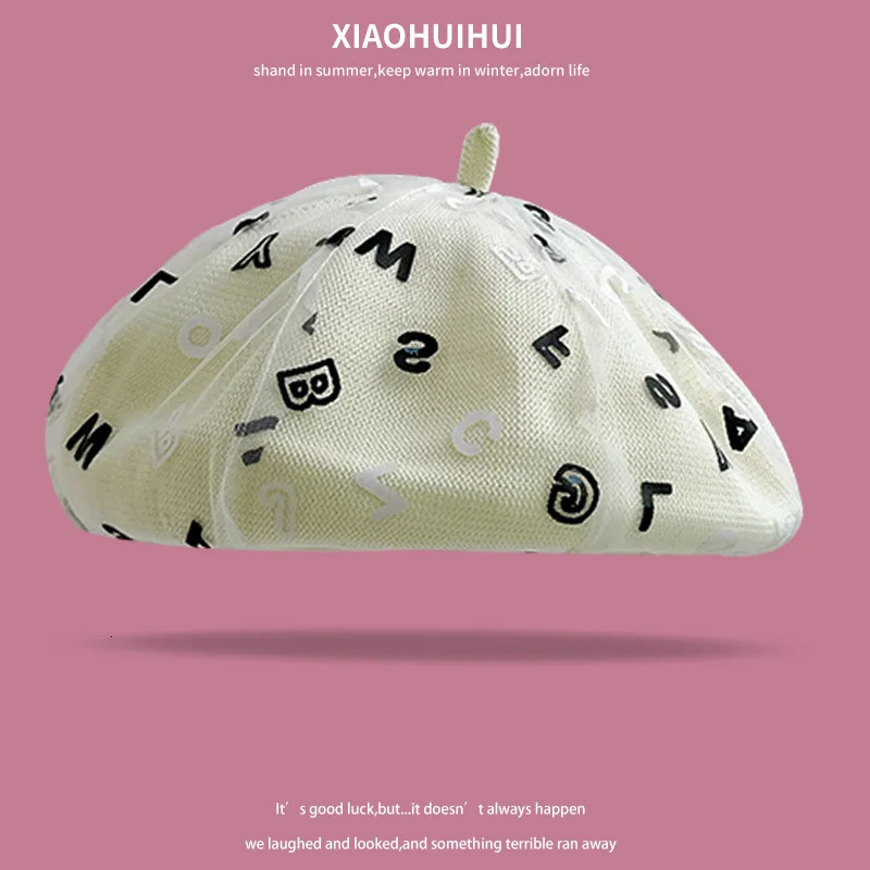 Korean Fashion Letter Print Mesh Beret Womens Summer Thin Breathable Painter Hat Big Head Circumference Octagonal Hat 251023