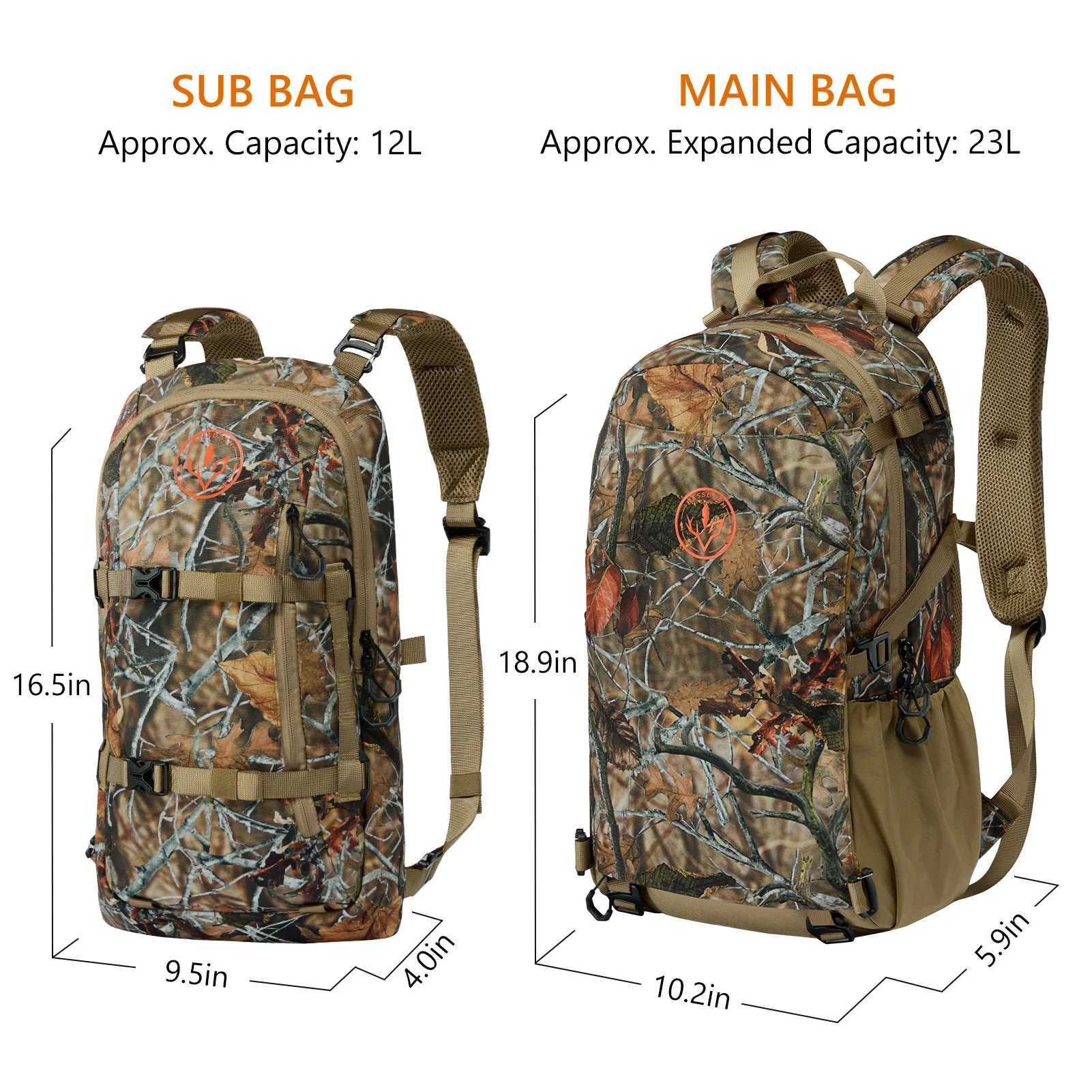 BASSDASH Fishing Hunting Backpack with Detachable Sub Bag Bow Rifle Holder Rain Cover Water Resistant Camo Pack HP02 J251024
