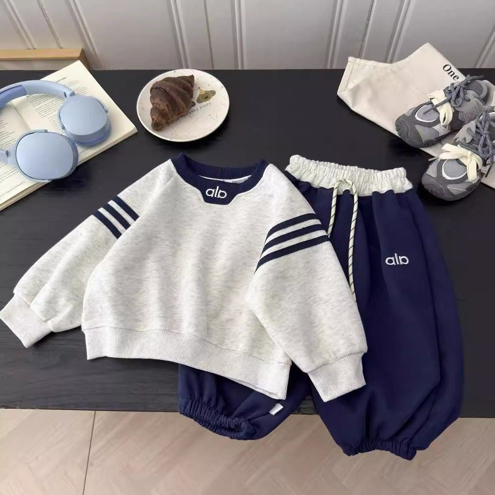 Free Shipping kids clothing designers Boys Hoodie Set 2-Piece 2025, Spring Fall Casual Tracksuit with Pants, Kids Sporty Outfit