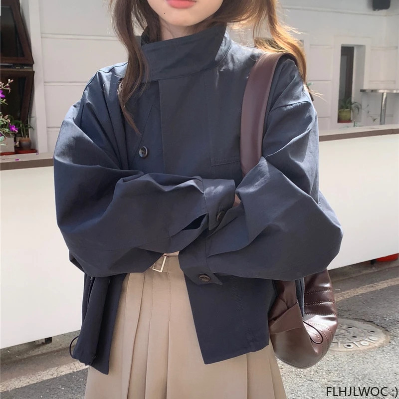 Korea Short Outerwear Woman Casual Loose Lazy Chic Long Sleeve Cotton Blends Windbreaker Coats Thin Thench 251021