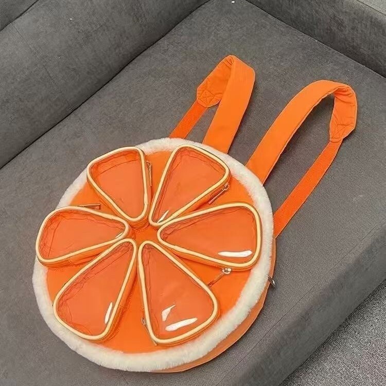 New designer original multi-layer partition orange pain relief bag cotton backpack creative girls' backpack cute and playful