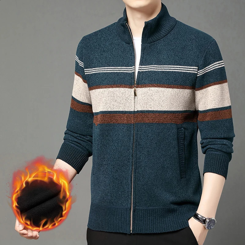 Premium Thick Velvet Fabric Warm Casual Fashion Men Jacket Zipper Stand Collar Trendy Autumn Winter Cardigan Coats 251015