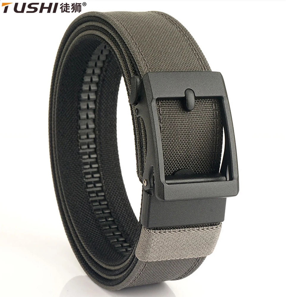 TUSHI Hard Thickened gun hanging doublelayer nylon cloth tactical belt for Men versatile outdoor automatic buckle mens belt 251013